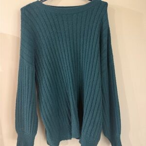 aerie Teal Ribbed Crewneck Sweater